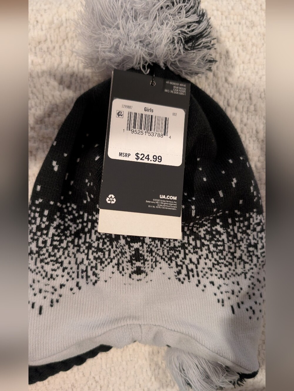 3/$16 Under Armour Girls Black and Light Gray Pom Knit Beanie